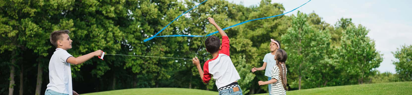 Bambini che giocano con un aquilone sul prato